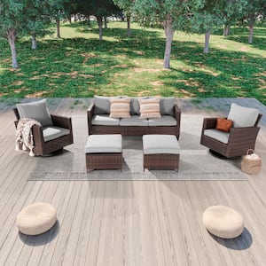 Reviews For JOYESERY 5-Piece Patio Outdoor Brown Wicker Conversation ...