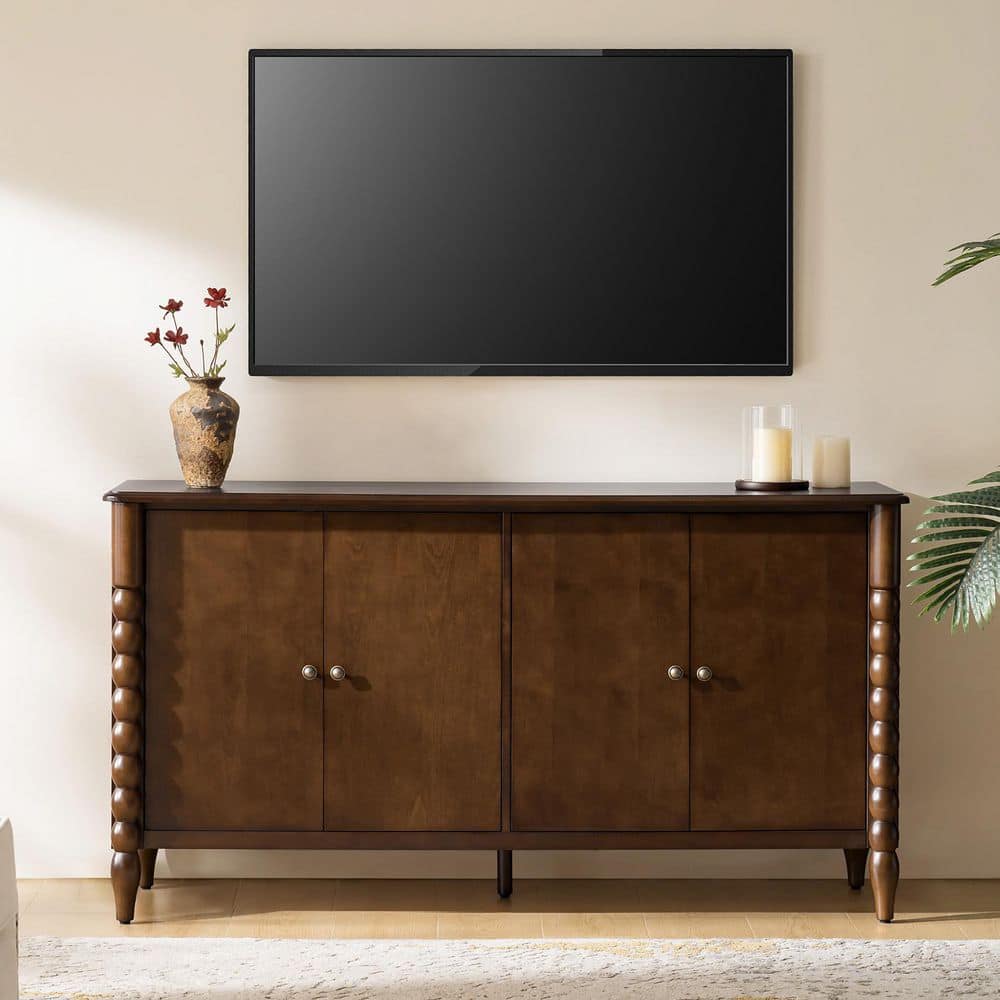 Feodo Brown 63 in. Wide 4 Door Wood Sideboard with Adjustable Shelves