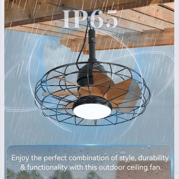 18 in. Brown Indoor/Outdoor Wet-Rated Powerful LED Caged Modern Ceiling Fan with Lights and Smart Remote