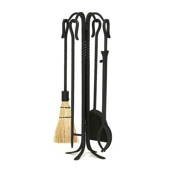 ACHLA DESIGNS 26.5 in. Tall 5-Piece Black Shepherd's Hook III Mini Fireplace Tool Set