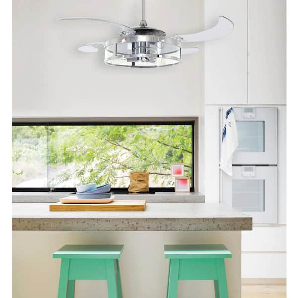 Classic Indoor Chrome and Clear Retractable 4-blade 48 in. AC Ceiling Fan with Light Kit and Remote Control