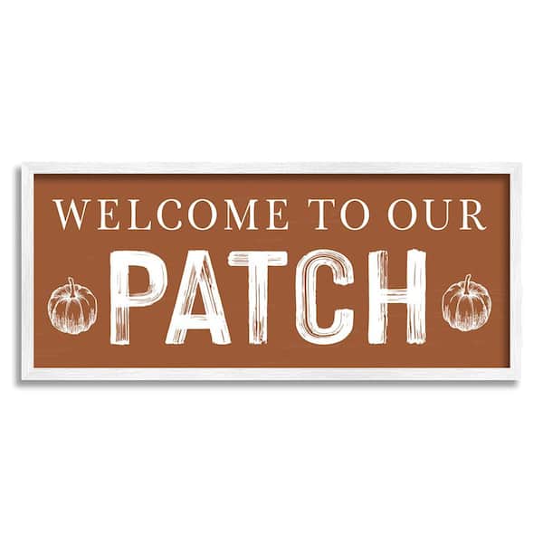 Stupell Industries Welcome Pumpkin Patch by Lettered and Lined 1-Piece Framed Graphic Print Typography Poster Art Print 30 in. x 13 in.