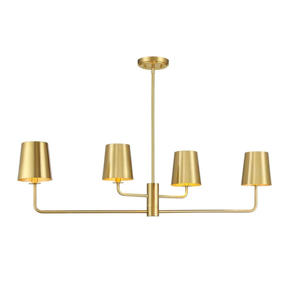 Meridian 17.25 in. W x 10in. H 4-Light Natural Brass Contemporary Linear Chandelier with Metal Shades price history on PriceWatchPro