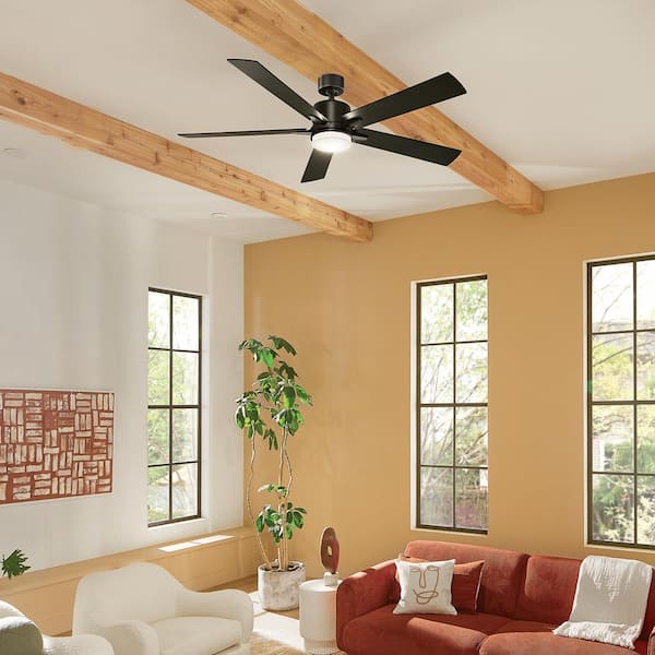 Lucian Elite XL 60 in. Indoor Satin Black Downrod Mount Ceiling Fan with Integrated LED with Wall Control Included