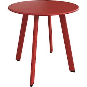 Steel Patio Side Table, Weather Resistant Outdoor Round End Table, Red Square Feet