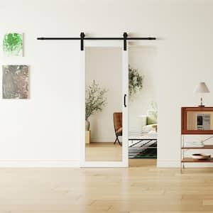 30 in. x 84 in. 1 Lite, Mirrored Glass, White, Finished, MDF Sliding Barn Door with Hardware Kit