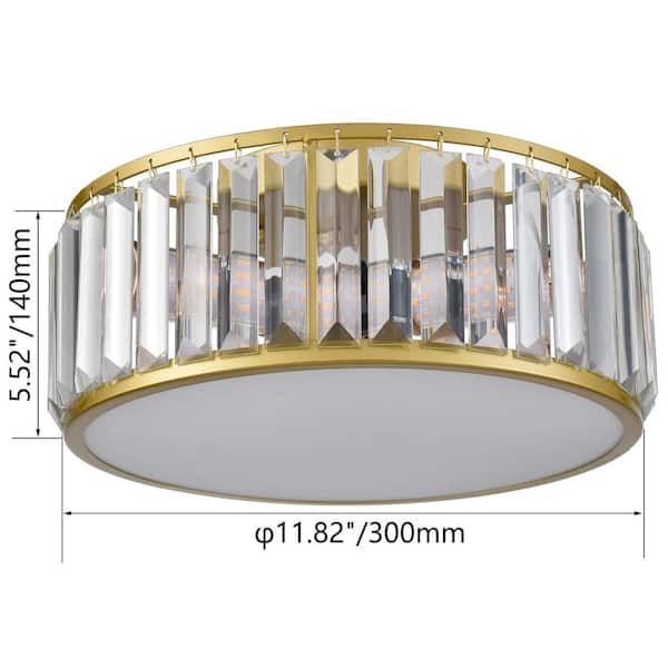 CLAXY 13 in. 3-Light Fixture Gold Finish Modern Flush Mount with Crystal Shade (1-Pack) TY-B7242-3CU-J