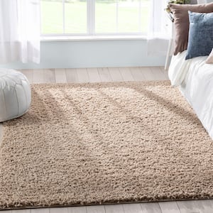 Elle Basics Emerson Solid Shag Beige 5 ft. 3 in. x 7 ft. 3 in. Area Rug