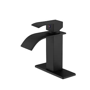 Single Hole Single-Handle Bathroom Faucet with Deckplate Included in Matte Black