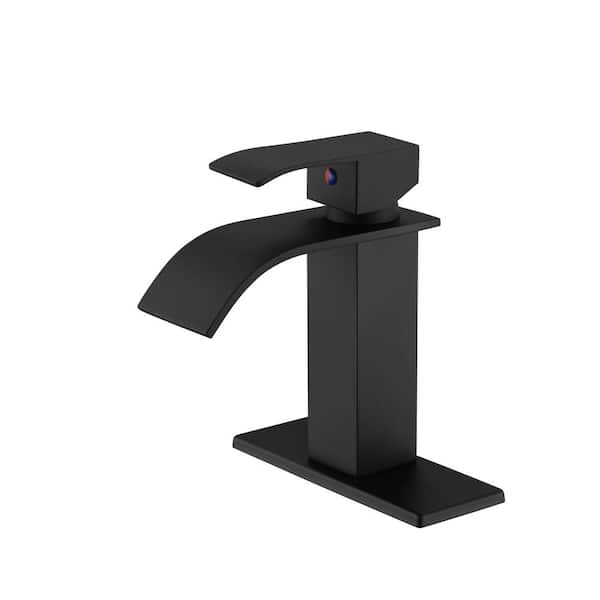 HOMEMYSTIQUE Single Hole Single Handle Bathroom Faucet with Deckplate Included in Matte Black