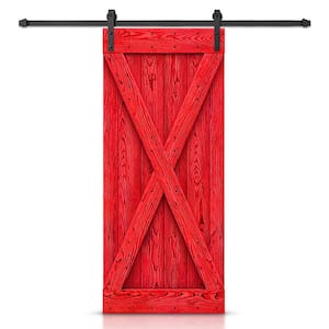 20 in. x 84 in. X Bar Ready To Hang Wire Brushed Red Thermally Modified Solid Wood Sliding Barn Door with Hardware Kit