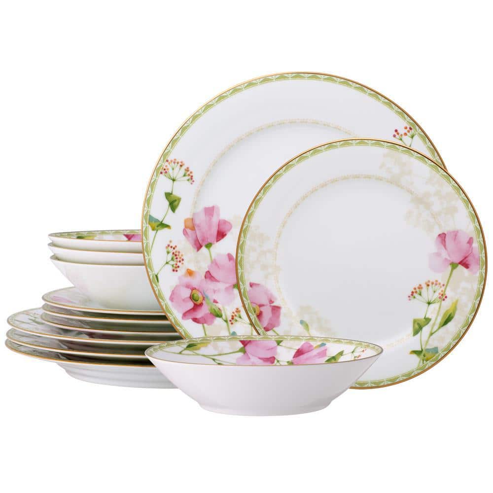 Noritake Poppy Place (White and Pink) Porcelain 12-Piece