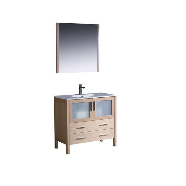 Fresca Torino 36 in. Vanity in Light Oak with Ceramic Vanity Top in White with White Basin and Mirror