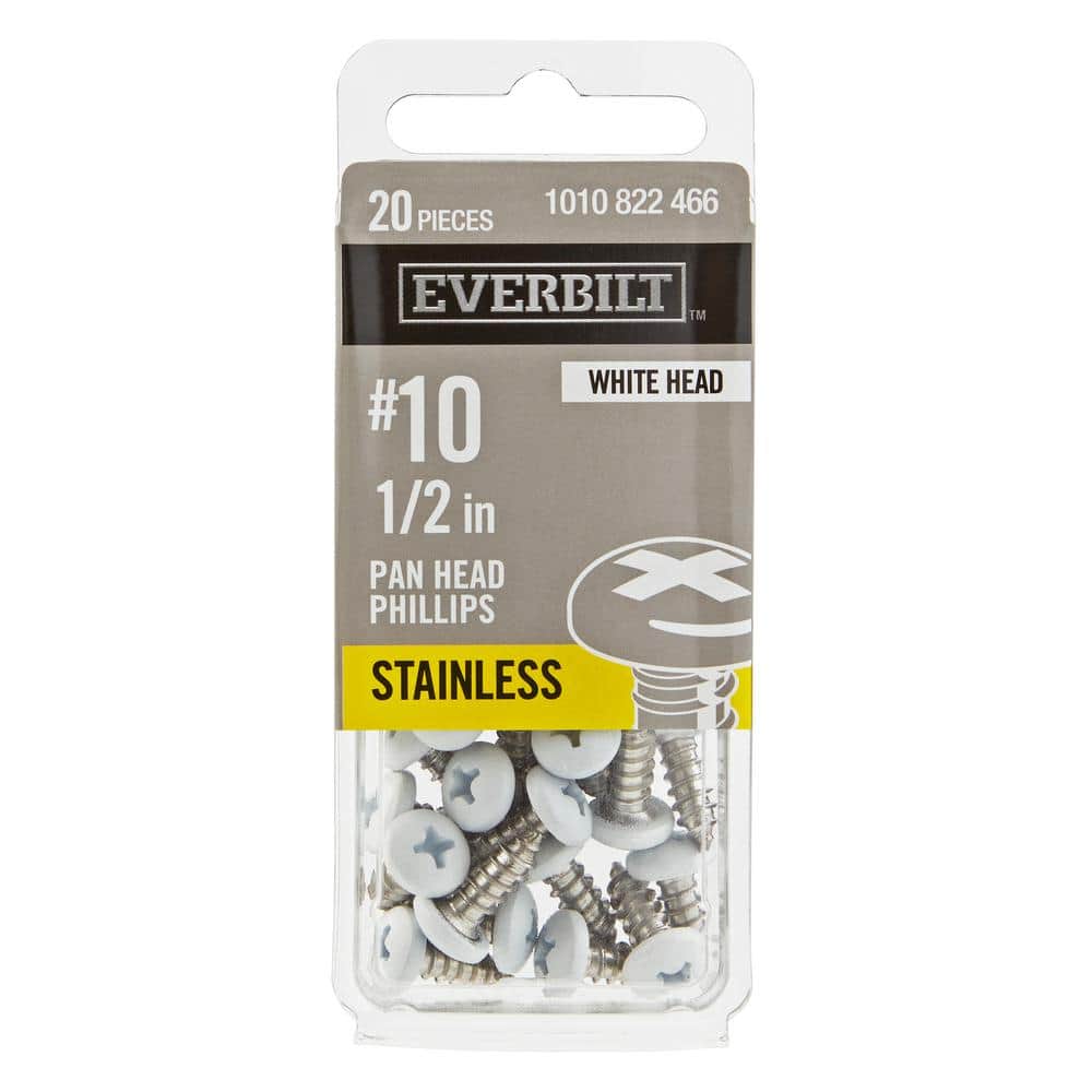 Everbilt #10 x 1/2 in. White Stainless Steel Phillips Pan Head
