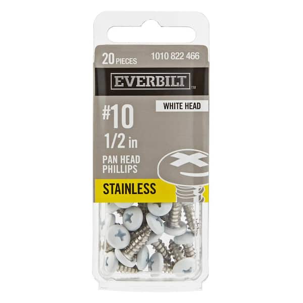 Everbilt #10 x 1/2 in. White Stainless Steel Phillips Pan Head Standard Sheet Metal Screw (20-Pack)