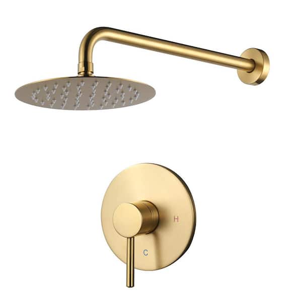 ALEASHA 1-Spray Patterns with 1.8 GPM 8 in. Wall Mount Rain Fixed Shower Head in Gold