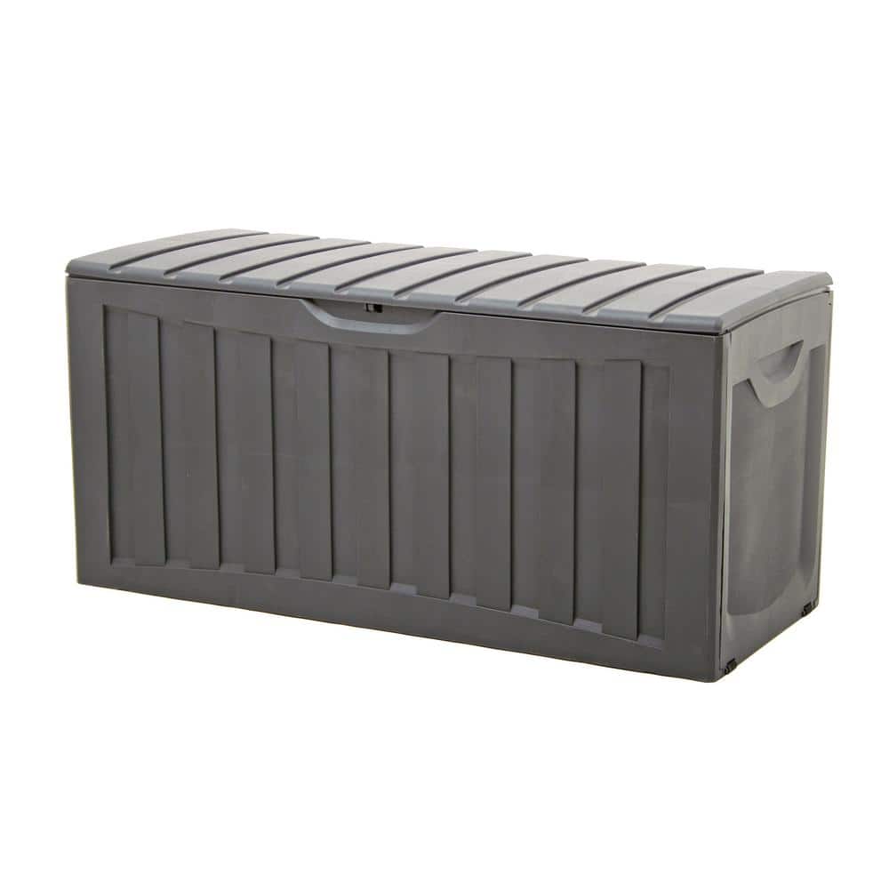 Gray 90 Gallon Lockable Plastic Deck Storage Box with Wheels