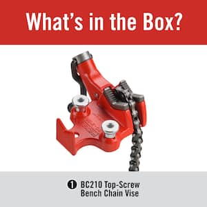 1/8 in. to 2-1/2 in. Pipe Capacity, Top-Screw Bench Chain Vise Model BC210A (Includes Pipe Rest & Bender)