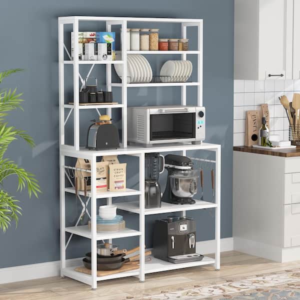  Tribesigns Kitchen Bakers Rack with Storage, 43 inch Microwave  Stand 5-Tier Kitchen Utility Storage Shelf Rack with 10 Hooks, Metal Kitchen  Rack Organizer for Kitchen, Living Room - Standing Baker's Racks