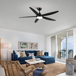 56 In Intergrated LED Indoor 6-Speed Smart Ceiling Fan Lighting with Black ABS Blade