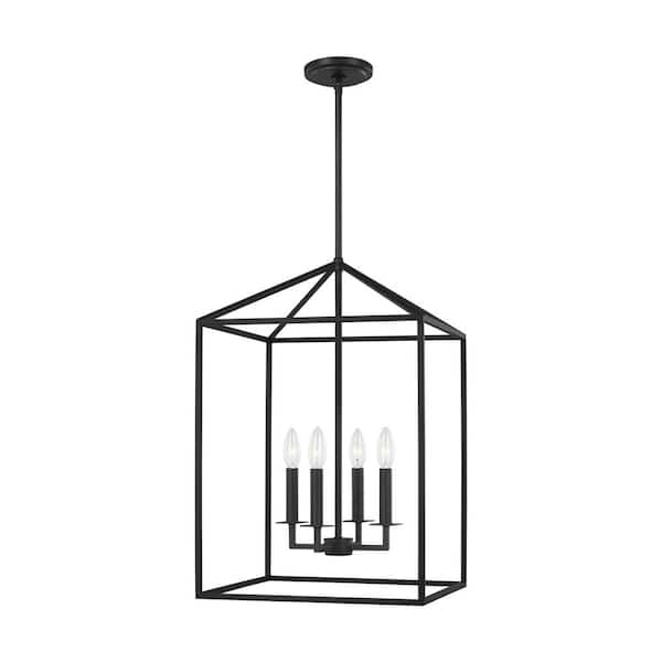 Perryton Medium 15.5 in. 4-Light Smooth Midnight Matte Black Modern Transitional Candlestick Hanging Pendant