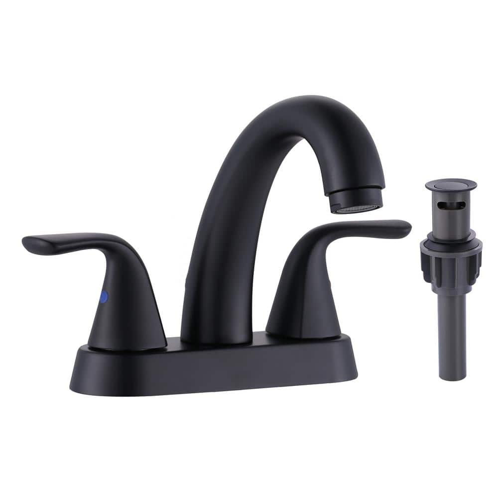 4 in. Centerset Double Handle High Arc Bathroom Faucet with Drain Kit, 2-Aerators and Supply Lines in Matte Black price history on PriceWatchPro