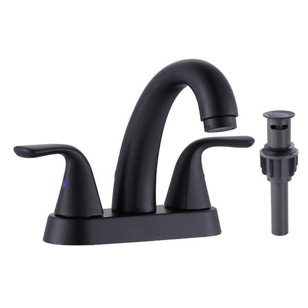 IVIGA 4 in. Centerset Double Handle High Arc Bathroom Faucet with Drain Kit, 2-Aerators and Supply Lines in Matte Black