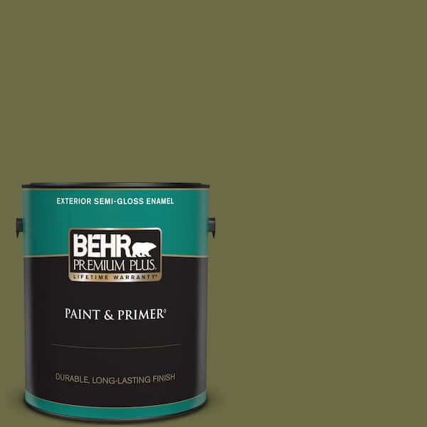 BEHR PREMIUM PLUS 1 gal. Home Decorators Collection #HDC-CL-20 Portsmouth Olive Semi-Gloss Enamel Exterior Paint & Primer