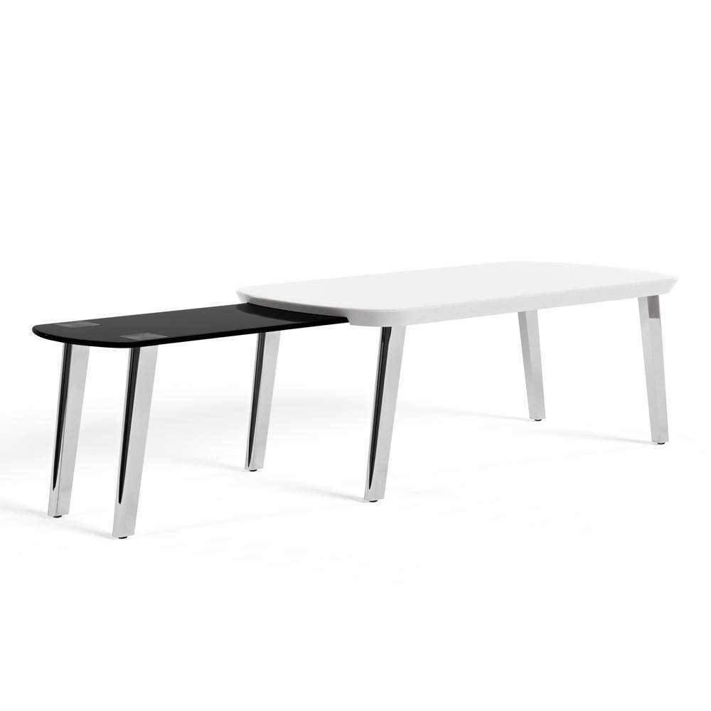 Furniture of America Helixa 78 in. White High Gloss and Chrome Rectangle Glass Coffee Table -  IDF-4904WH-C