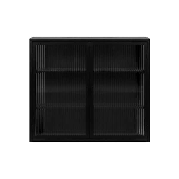 FUNKOL 9.06 in. W x 27.56 in. D x 23.62 in. H in Black Metal Ready to Assemble Wall Kitchen Cabinet with 3-tier Storage