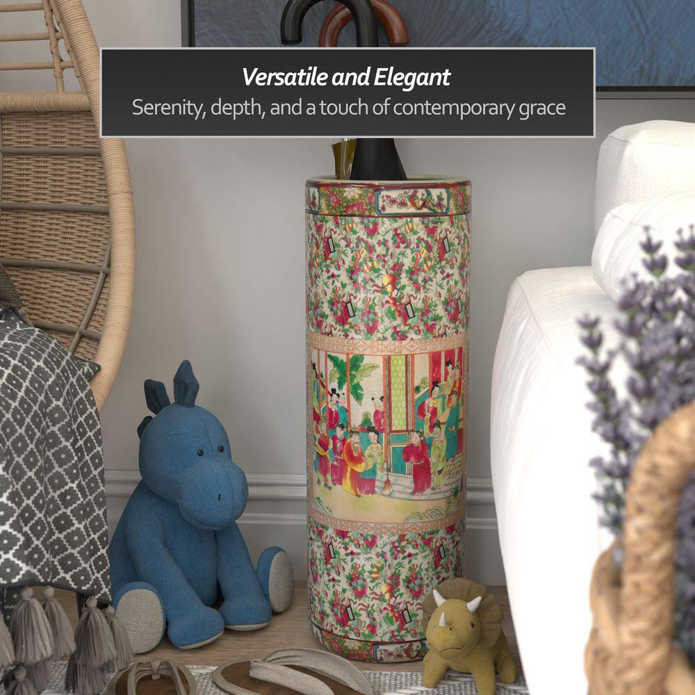 Colorful Glazed Porcelain Floral Cylinder Table Vase