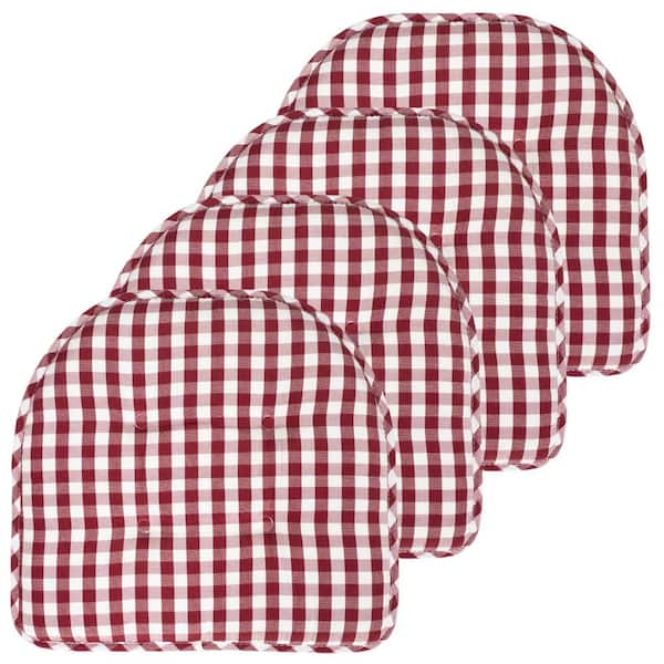Sweet Home Collection Buffalo Checkered Memory Foam 17 in. x 16 in. U-Shaped Non-Slip Indoor/Outdoor Chair Seat Cushion Wine/White (4-Pack)