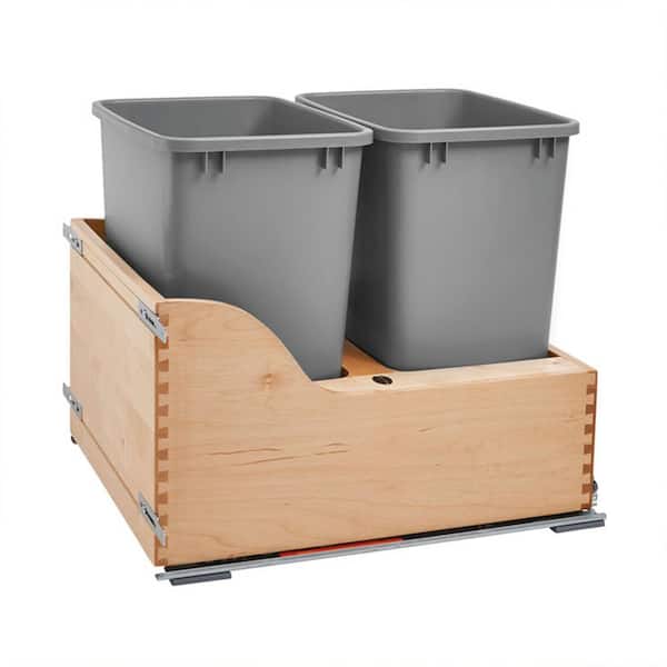 Rev-A-Shelf Metallic Silver Double Pull Out Trash Can 35 Qt w/ Soft-Close, 18 in. W