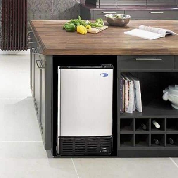 Freestanding Black and Stainless Steel Undercounter Ice Cube Maker