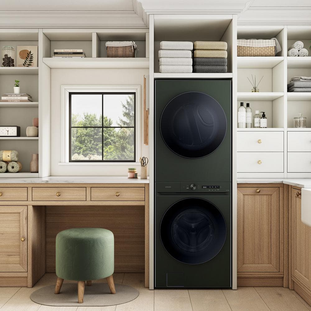 Samsung Satin Green Ultra Capacity Stacked Electric Washer and Dryer Set