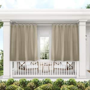 Cabana Taupe Solid Polyester 54 in. x 132 in. Hook/Loop Tab Top Light Filtering Curtain Panel (Set of 2)