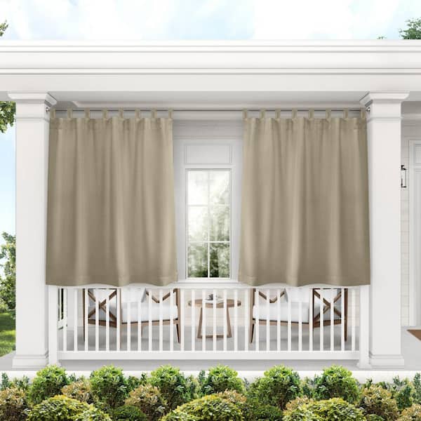 EXCLUSIVE HOME Cabana Taupe Solid Polyester 54 in. x 132 in. Hook/Loop Tab Top Light Filtering Curtain Panel (Set of 2)