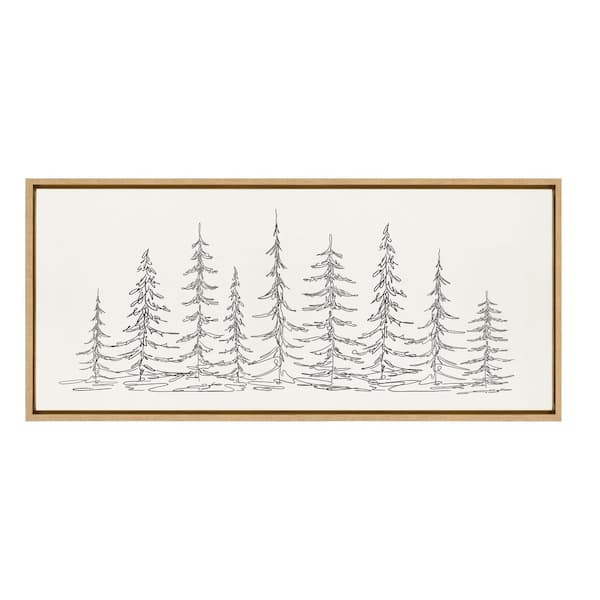 Kate and Laurel Minimalist Evergreen Trees Sketch by The Creative Bunch Studio Framed Nature Canvas Wall Art Print 18.00 in. x 40.00 in.