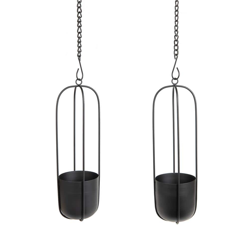 Modern Black Metal Oval Wall Hanging Planter Set
