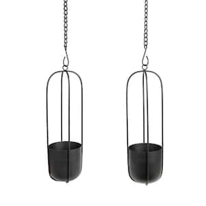 Walter 2-Piece Modern Black Metal Oval Hanging Planter Set with Chain Hanging Option