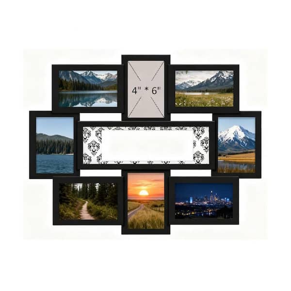 9-Opening 4 in. x 6 in. Black Plastic Collage Frame for Wall