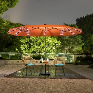 13 ft. Metal Market Solar Patio Umbrella in Red with LED Lights