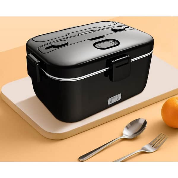 Electric Lunch Box with 1.8L Capacity 100-Watt Heated Food Warmer for Office Car Home Use Includes Fork and Spoon, Black