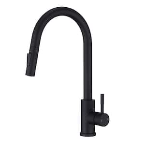 High Arc Single Handle Surface Mount Pull Down Kitchen Faucet in Matte Black SUS Stainless Steel