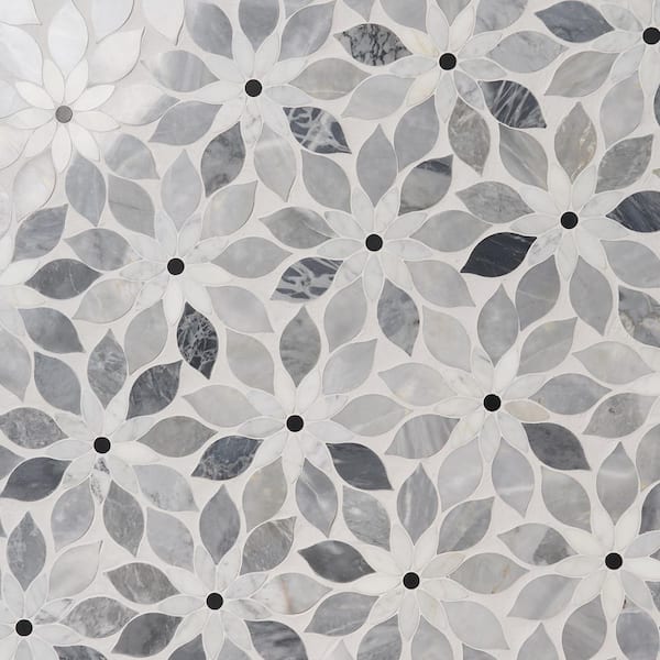 Thistle Blue 12.4 in. x 14.13 in. Polished Marble Mosaic Tile (1.21 sq. ft./Sheet)