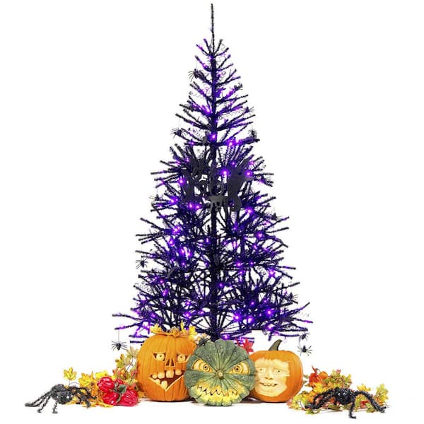 Christmas Halloween Plastic Tree Ornaments Purple Green Black 2 Set Of 12