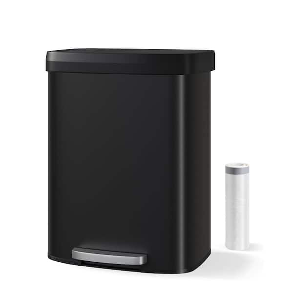 15.8 Gal. Black Metal Step-On Kitchen Trash Can with Liner Rim