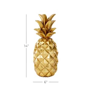 6 in. x 14 in. Gold Polystone Pineapple Fruit Sculpture