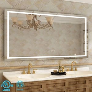 72 in. W x 48 in. H Rectangular Frameless Wall Bathroom Vanity Mirror with Backlit and Front Light