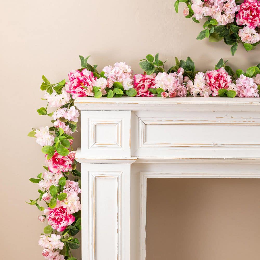 Glitzhome 6 ft. Pink Hydrangea, Artificial Peony and Cherry Glitzhome 6 ft. Pink Hydrangea, Artificial Peony and Cherry